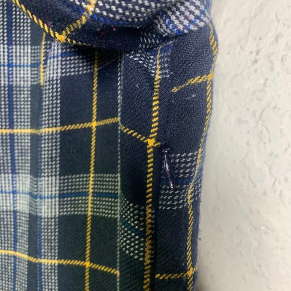 LAURA ASHLEY Dress 8 Shift Plaid Navy Checked Wool Front Pockets Keyhole Closure - Picture 10 of 16